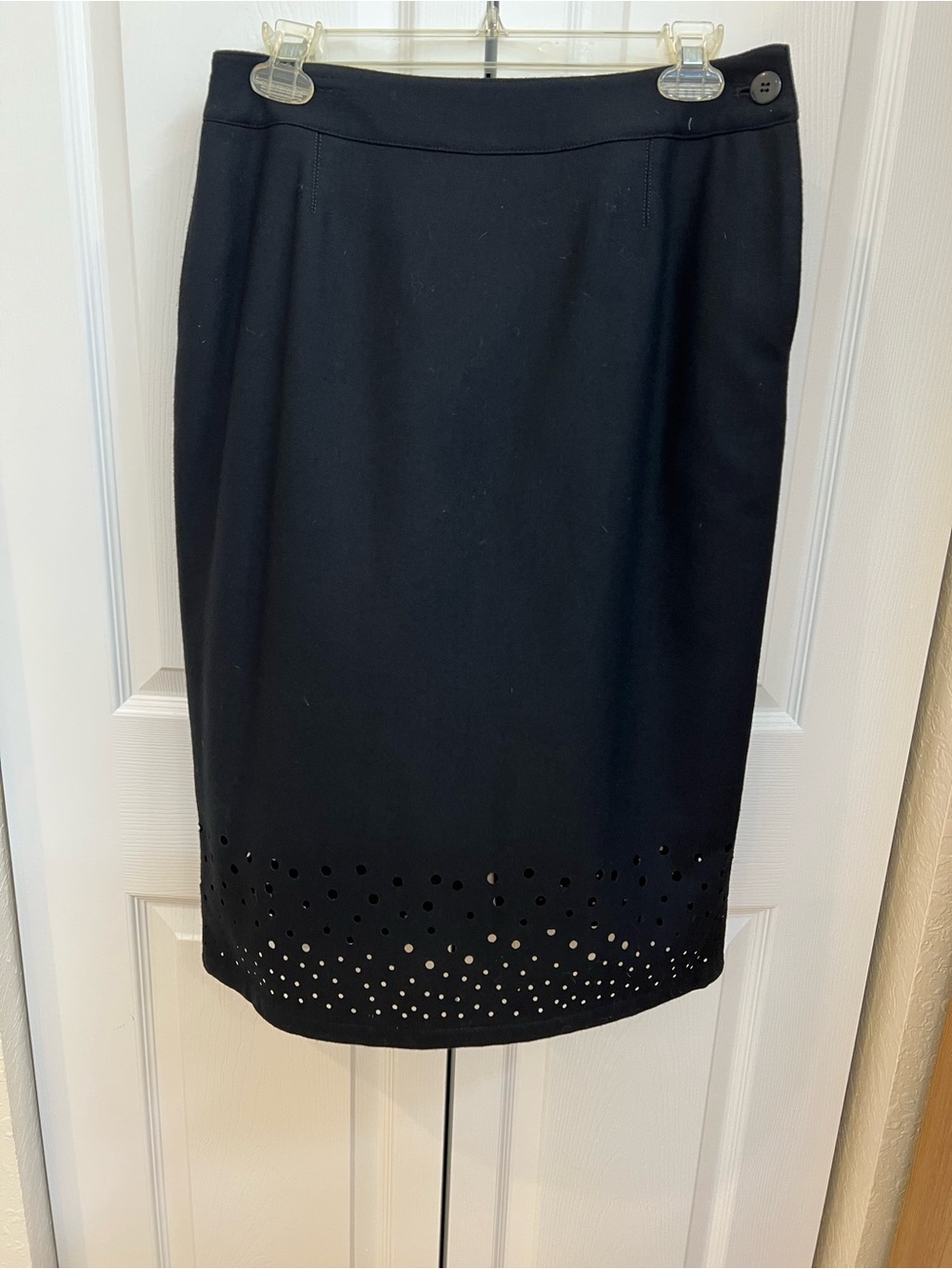 Black Pencil Skirt with Laser-Cut Hem